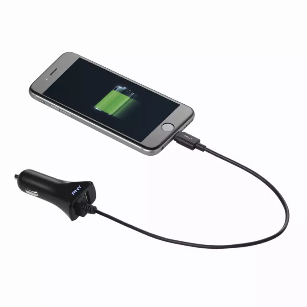 Зарядно за кола PNY, 12V/USB, 5V/3400mA, Черен