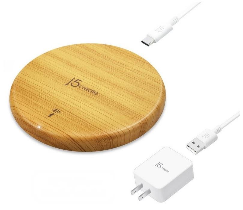 Безжично зарядно устройство j5create JUPW1101W, Дървено, 10W