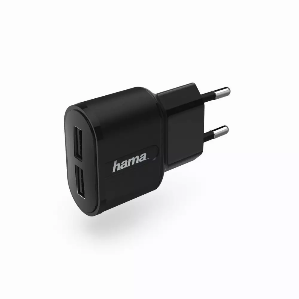Зарядно HAMA 183227, 110-240V, 2.4A, 2 x USB-A, Черен