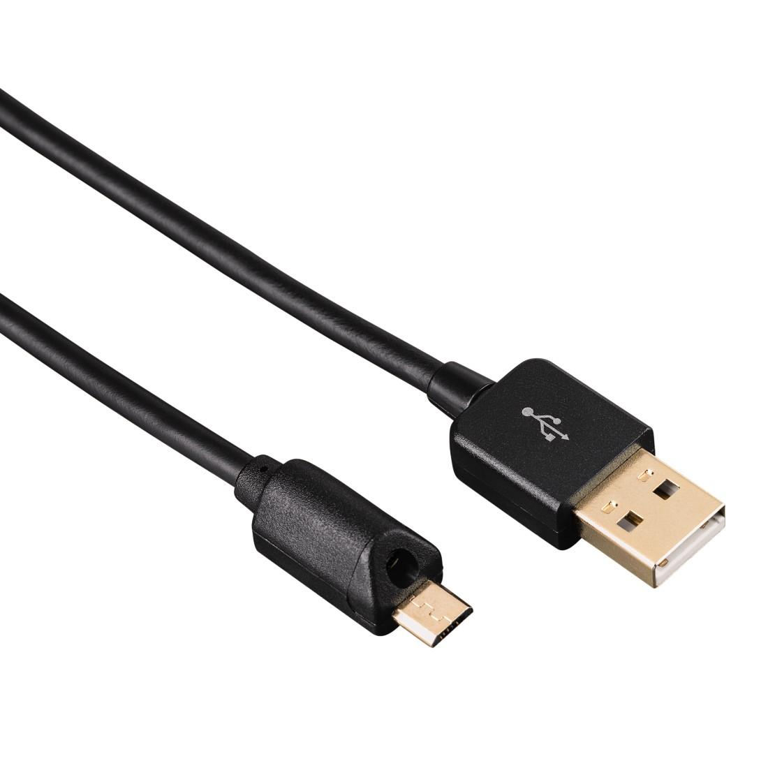 Кабел HAMA USB 2.0- micro USB, LED диод,позлатени конектори, 1.5 м., Черен