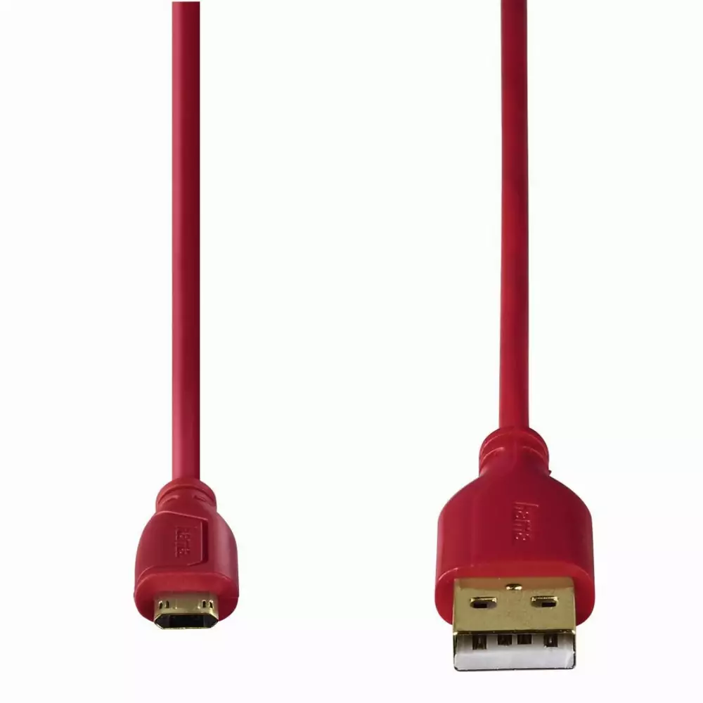 Кабел HAMA Flexi-Slim USB 2.0- micro USB, 0.75 м., Позлатени конектори, Червен