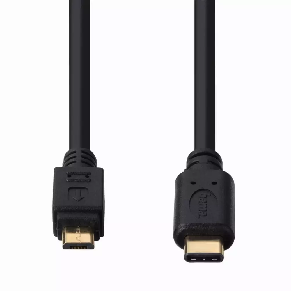 Кабел HAMA 135713 USB-C мъжко -  micro USB B мъжко, 480Mbit/s, 0.75 м., Черен