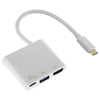 3 в 1 USB-C Мултипортов адаптер HAMA 135728 за USB 3.1, HDMI и USB-C, Бял