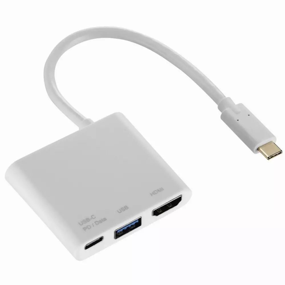 3 в 1 USB-C Мултипортов адаптер HAMA 135728 за USB 3.1, HDMI и USB-C, Бял
