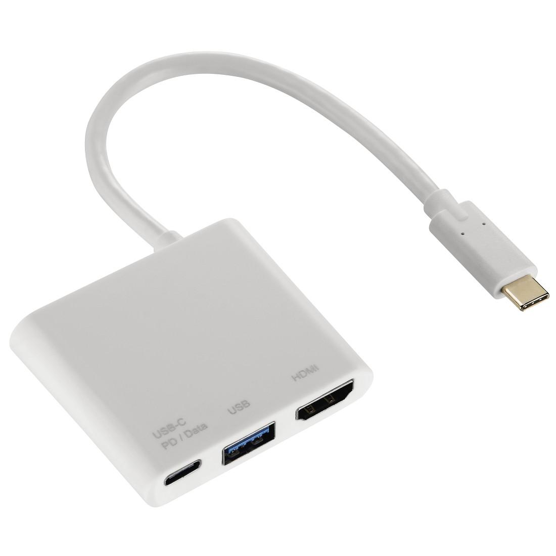 3 в 1 USB-C Мултипортов адаптер HAMA 135728 за USB 3.1, HDMI и USB-C, Бял