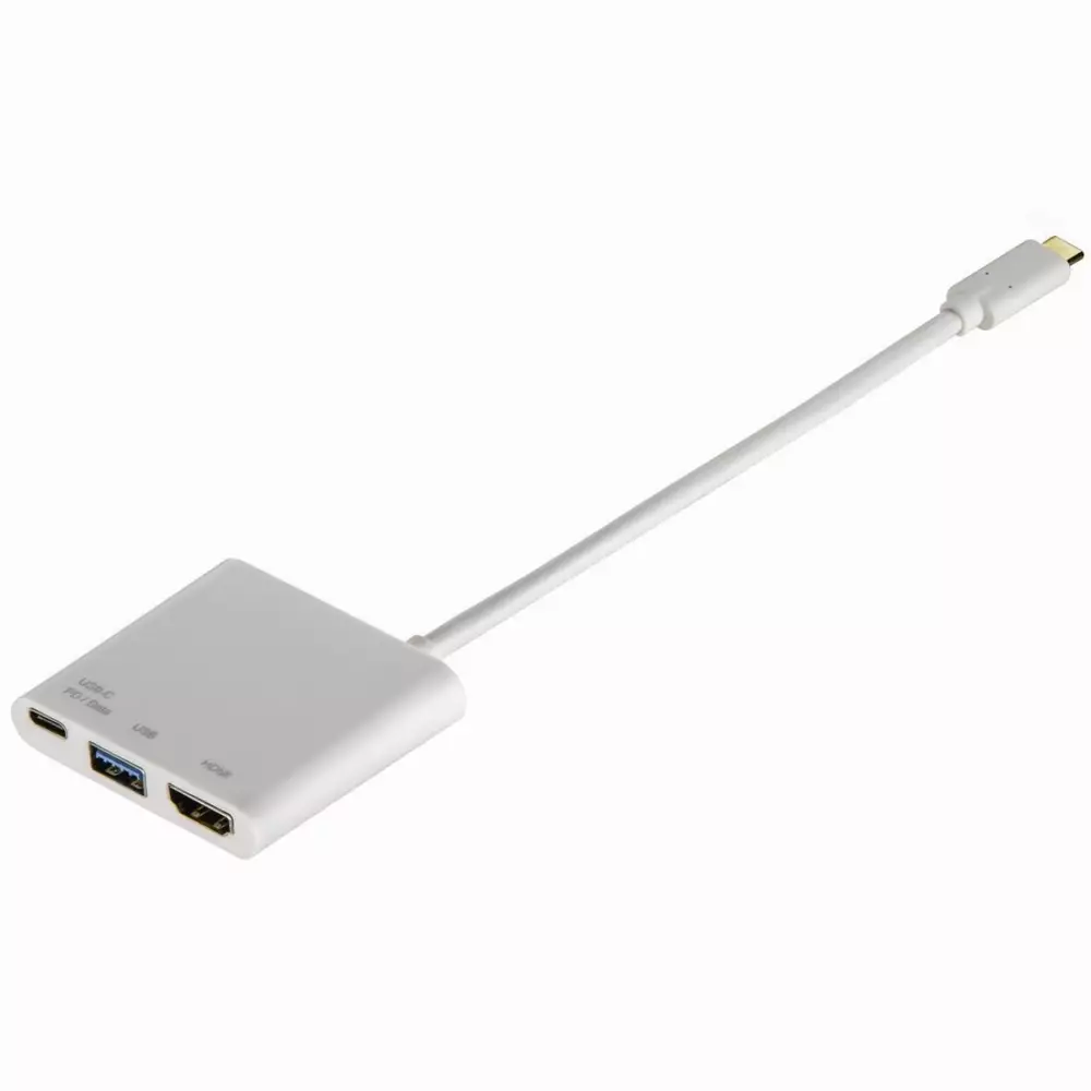 3 в 1 USB-C Мултипортов адаптер HAMA 135728 за USB 3.1, HDMI и USB-C, Бял