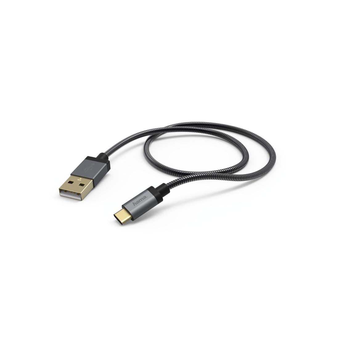 Кабел HAMA Elite USB-C мъжко-USB-A мъжко, 0.75 м.,5 звезди,480Mbit/s Антрацит