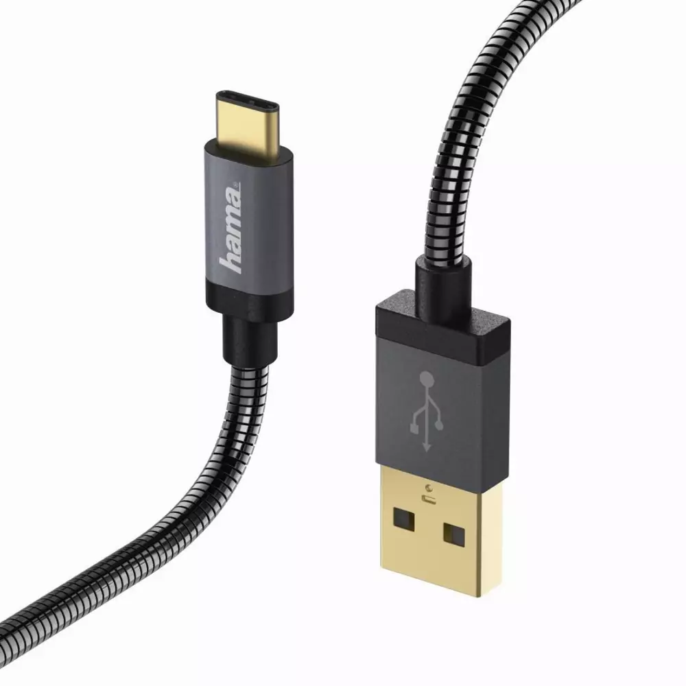 Кабел HAMA Elite USB-C мъжко-USB-A мъжко, 0.75 м.,5 звезди,480Mbit/s Антрацит