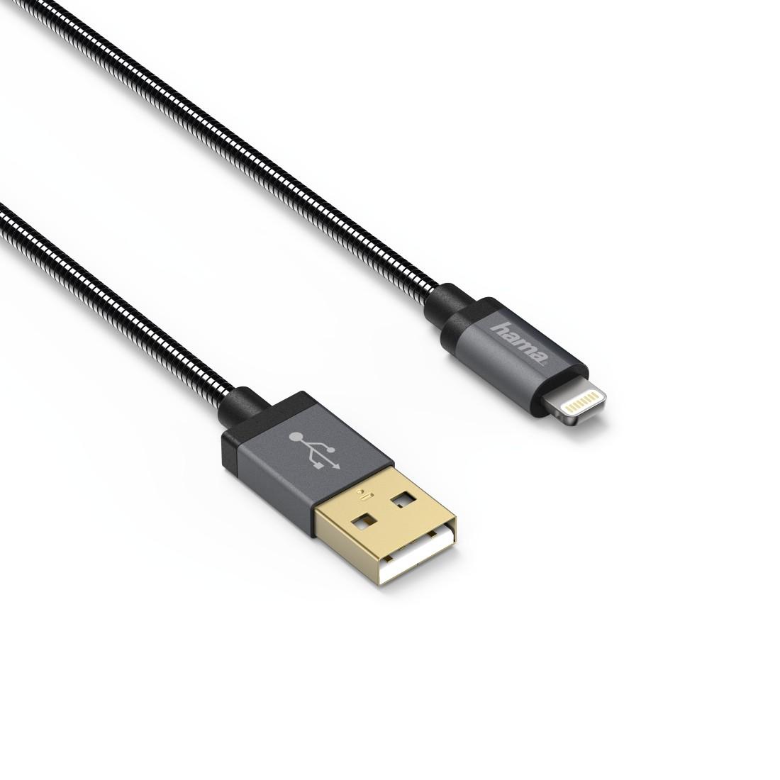 Кабел HAMA Elite USB-A мъжко - Lightning мъжко, 0.75 м., 5 звезди, Антрацит
