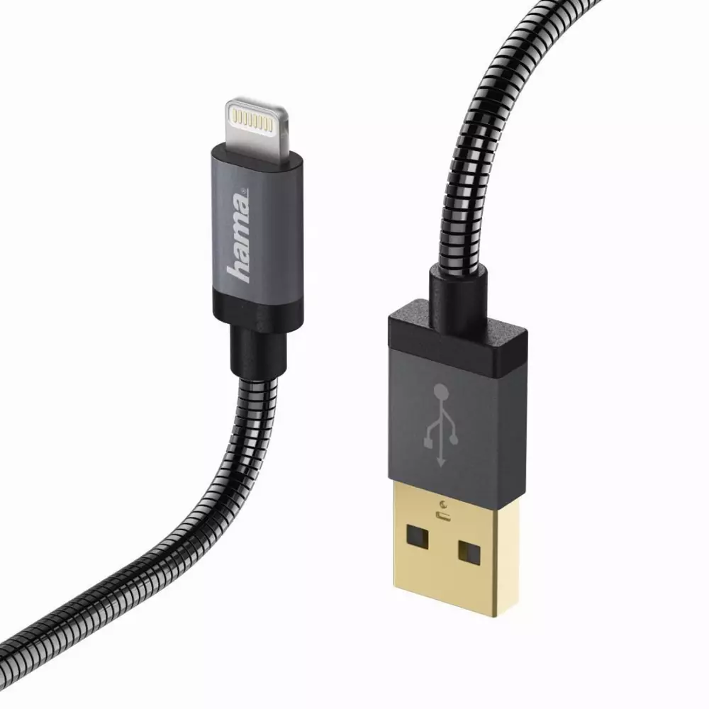 Кабел HAMA Elite USB-A мъжко - Lightning мъжко, 0.75 м., 5 звезди, Антрацит
