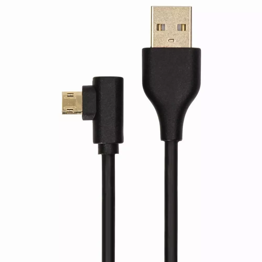 Кабел HAMA USB 2.0 -A мъжко - Micro-USB мъжко, 90&deg;, 1 м, 3 звезди, Черен