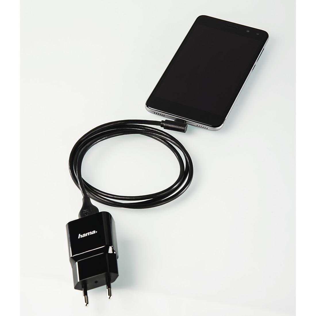 Кабел HAMA USB 2.0 -A мъжко - Micro-USB мъжко, 90°, 1 м, 3 звезди, Черен