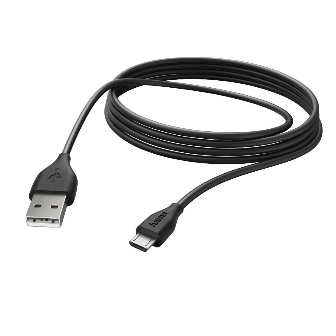 Кабел HAMA USB 2.0 A мъжко - micro USB мъжко, 3 м., Черен