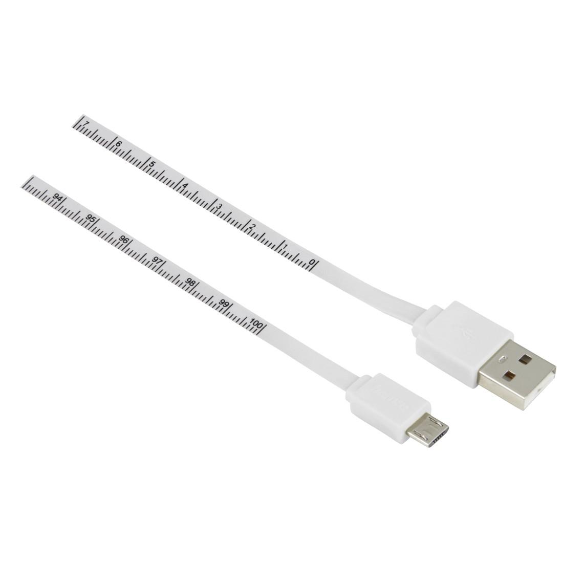 Кабел HAMA 12326, USB-A - MicroUSB, 1 м., USB 2.0, Измервателна лента, Бял/Жълт