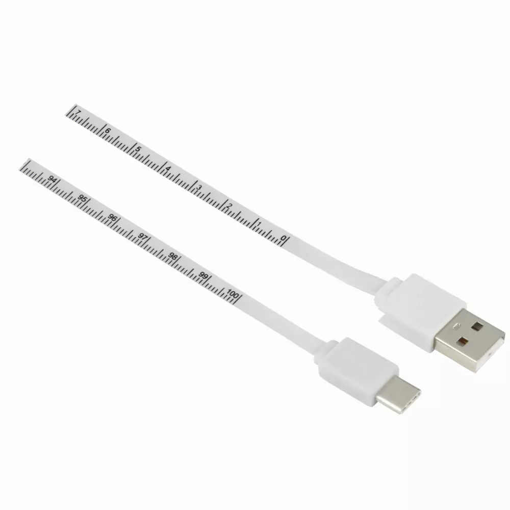 Кабел HAMA 12328, USB-A - USB-C, 1 м., USB 2.0, Измервателна лента, Бял/Жълт