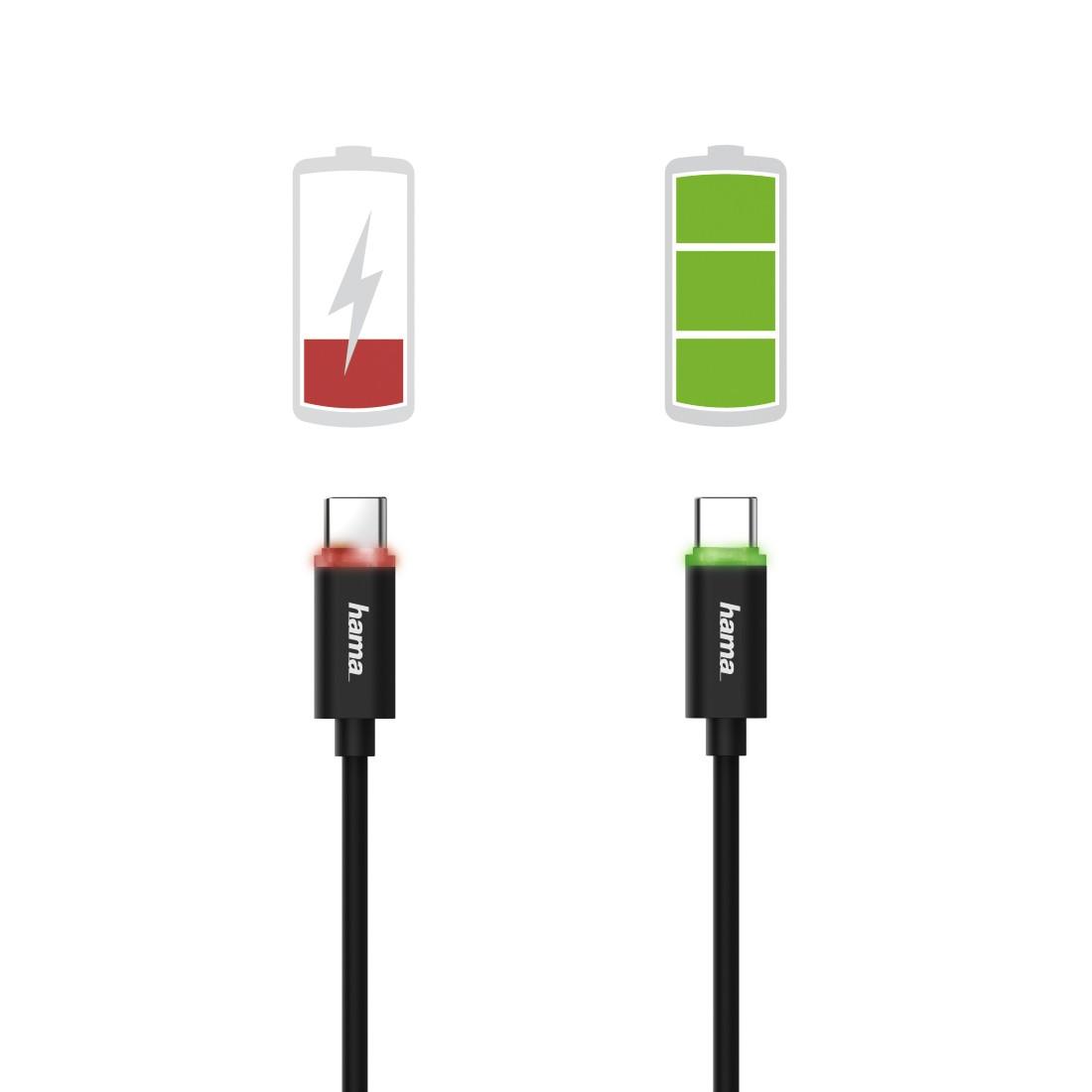 Кабел HAMA USB-C мъжко - USB 2.0 A мъжко, 1 м., LED индикатор, Черен