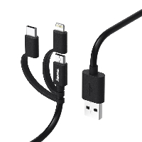 Кабел HAMA 3 в 1, USB-A мъжко - MicroUSB мъжко, адаптери Lightning и USB-C, 1 м., Черен