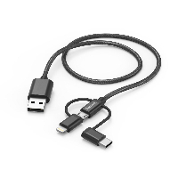 Кабел HAMA 3 в 1, USB-A мъжко - Micro USB мъжко, адаптери Lightning и USB-C, 1.5 м., Черен