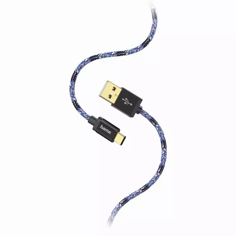 Кабел HAMA Sporty, USB-C мъжко-USB-A мъжко, 1.5 м., 480Mbit/s, син/розов