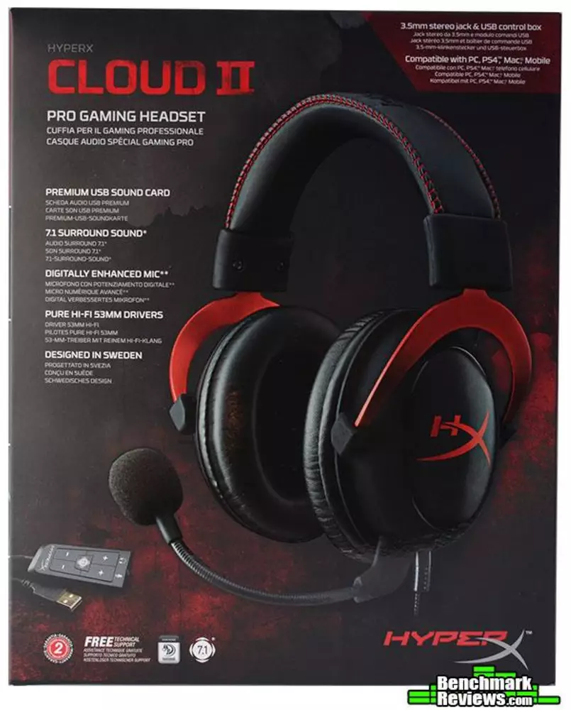Геймърски слушалки HyperX, Cloud II Red, Микрофон, Черно/Червено