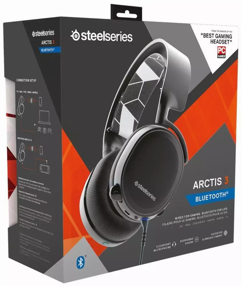 Геймърски слушалки SteelSeries, Arctis 3 Bluetooth Black 2019 Edition, Микрофон, Черно