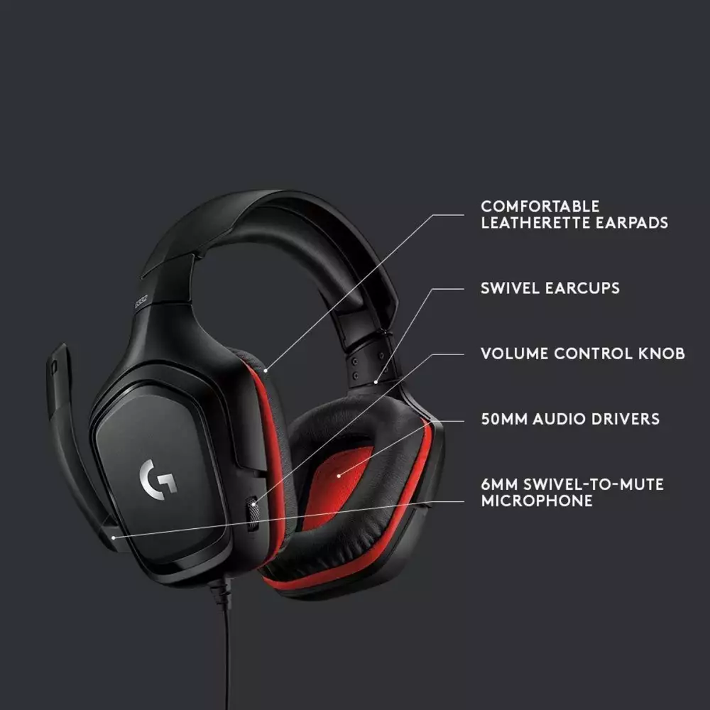 Геймърски слушалки Logitech G332, Микрофон, Черни