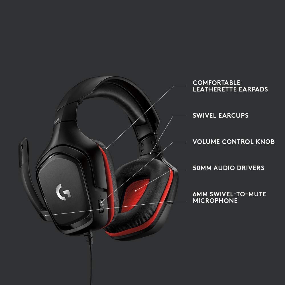 Геймърски слушалки Logitech G332, Микрофон, Черни