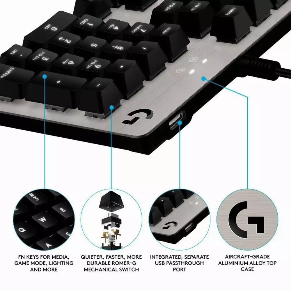 Геймърска механична клавиатура Logitech G413 Silver, Romer-G суичове