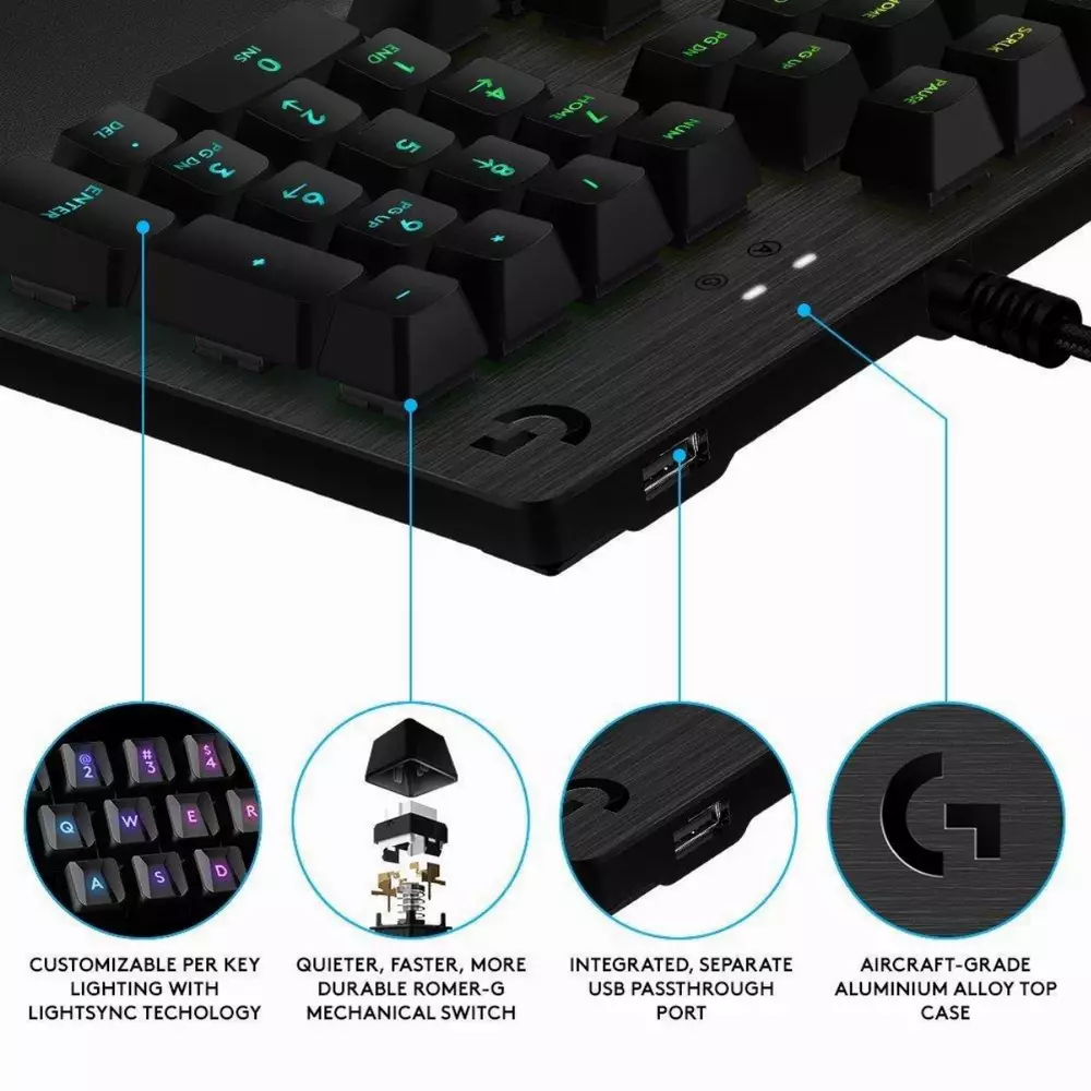 Геймърска механична клавиатура Logitech G513 Carbon RGB, Romer-G Linear суичове