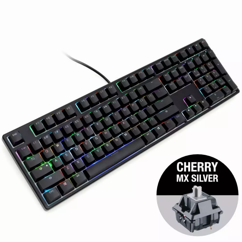 Геймърска механична клавиатура Ducky One Black RGB, CherryMX Silver, RGB, PBT Double-Shot
