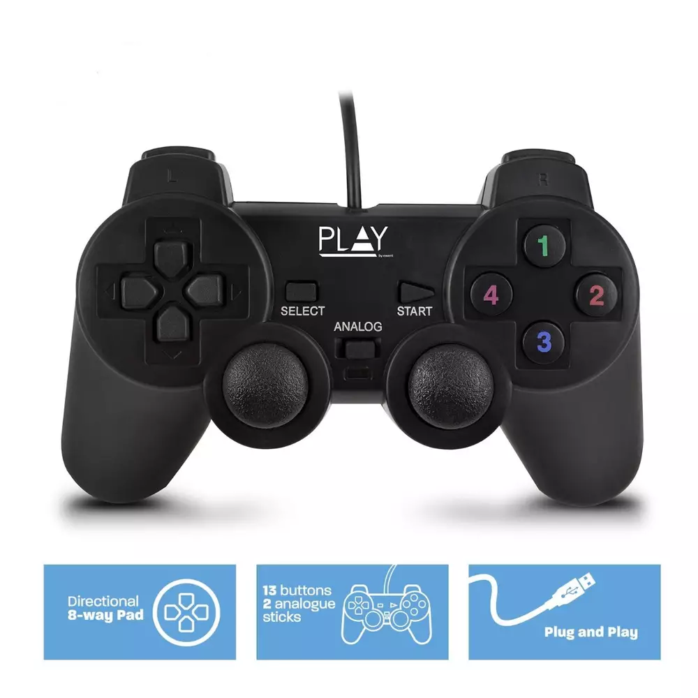 Жичен геймпад за PC Ewent PL3330, USB, Черен
