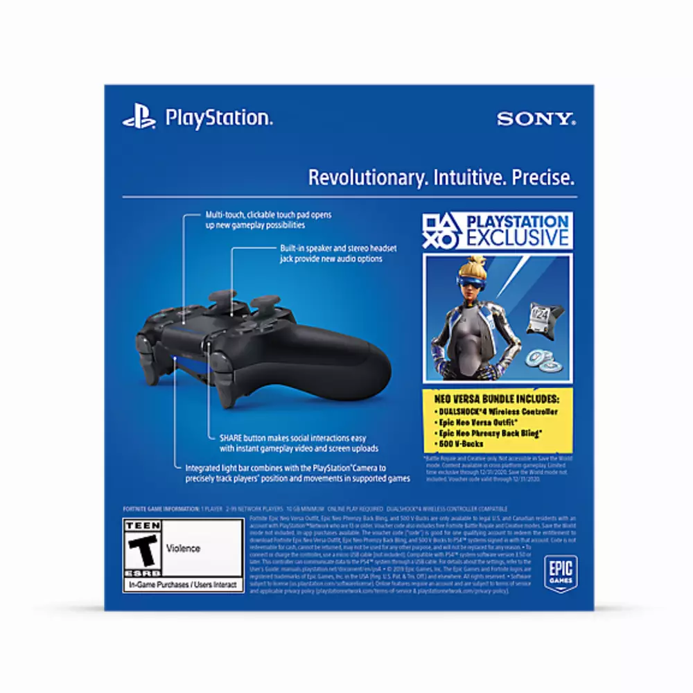 Безжичен геймпад Sony DualShock 4 Jet Black - Fortnite Neo Versa Bundle