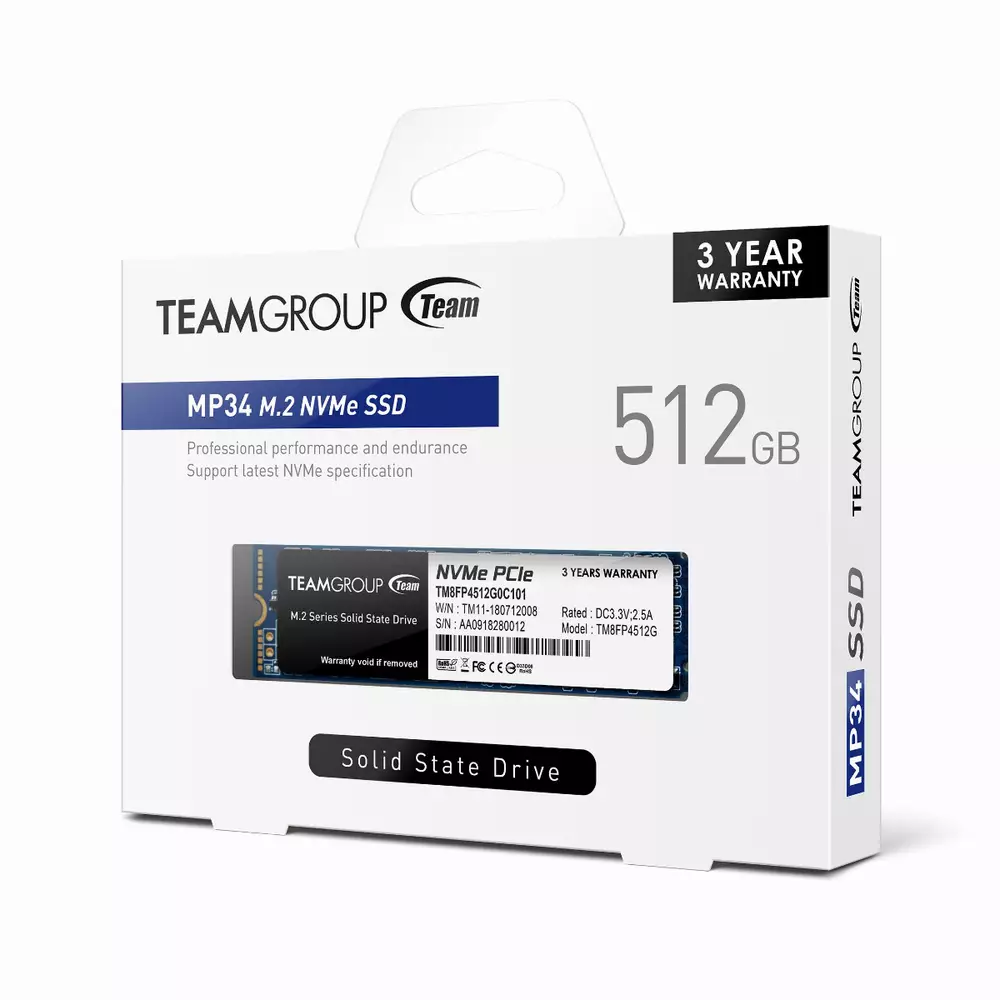 Диск SSD Team Group MP34 512GB M.2 2280 PCIe NVMe Gen 3.0 x4
