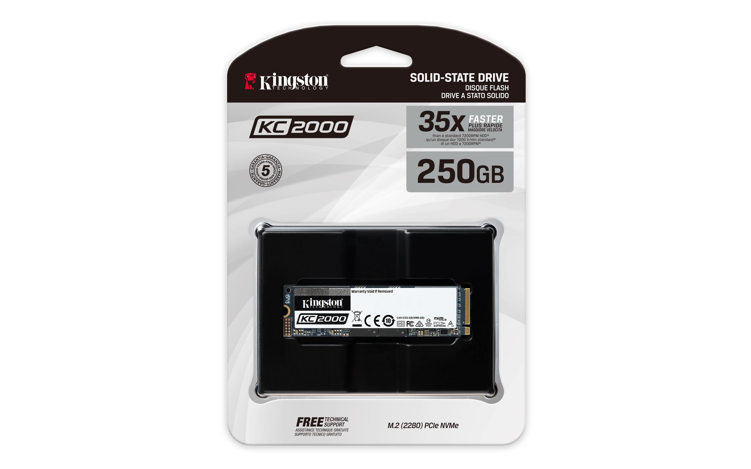 Диск SSD KINGSTON KC2000 250GB M.2 2280 PCIe NVMe Gen 3.0 x4