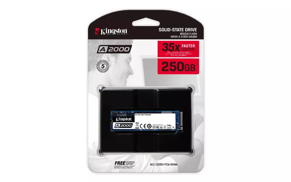 Диск SSD KINGSTON A2000 250GB M.2 2280 PCIe NVMe Gen 3.0 x4