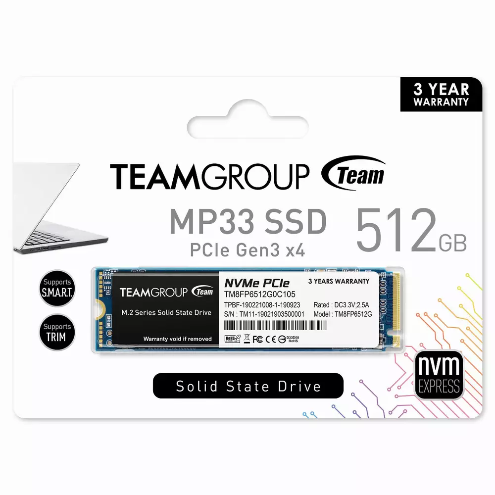 Диск SSD Team Group MP33 512GB M.2 2280 PCIe NVMe Gen 3.0 x4