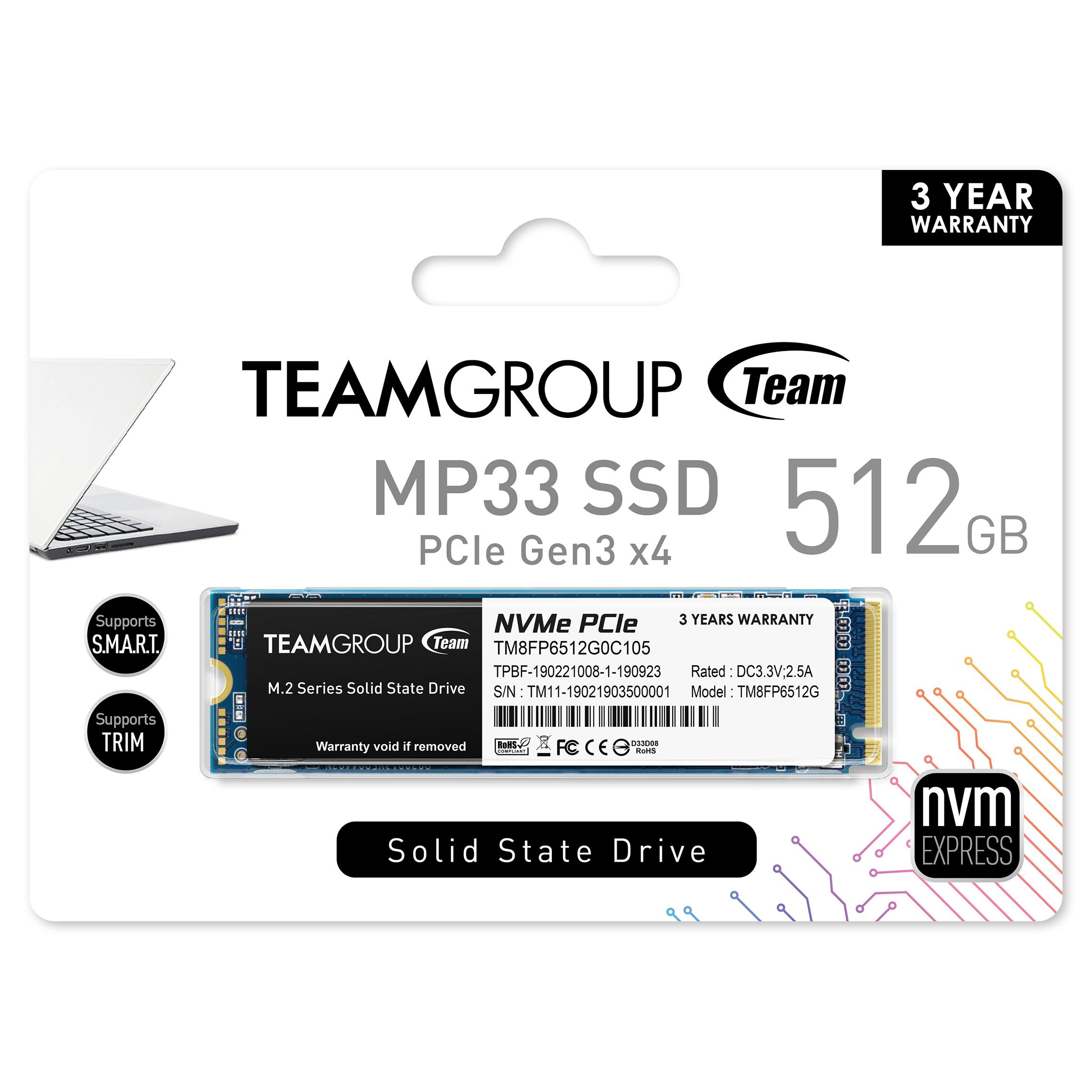 Диск SSD Team Group MP33 512GB M.2 2280 PCIe NVMe Gen 3.0 x4