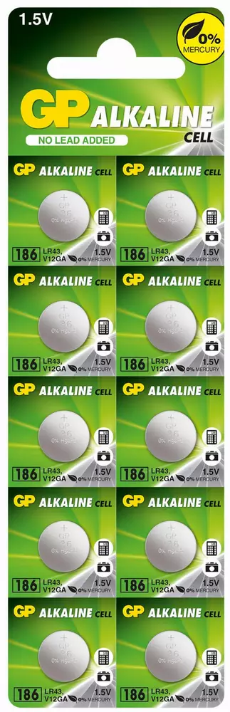 Бутонна алкална батерия GP186 AG12 LR-43/ 10 бр./pack цена за 1 бр./ 1.55V GP