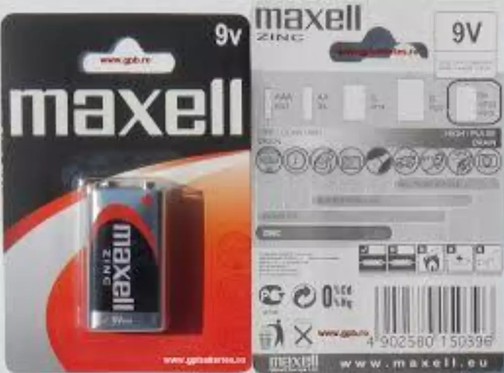 Цинк Манганова батерия MAXELL 6F22 /9V/ 1 бр. в опаковка -20бр/кутия