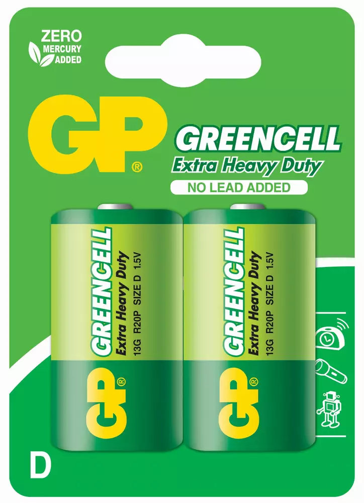 Цинк карбонова батерия R20 Greencell /2 бр. в опаковка/ blister 1.5V GP
