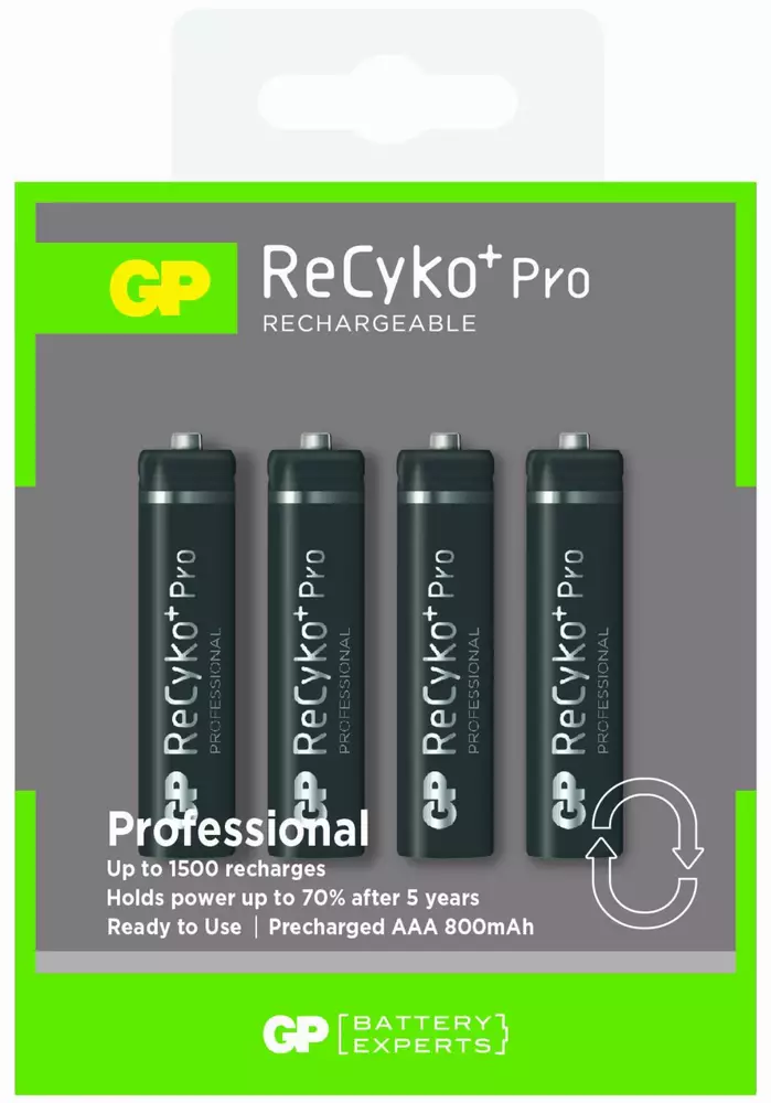 Акумулаторна Батерия GP R03 AAA 800mAh RECYKO NiMH 4 бр. в опаковка GP с нищожен саморазряд когато не се използва