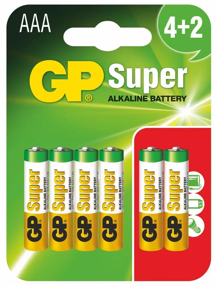 Алкална батерия GP LR03 AAA / 4+2 бр. в опаковка 1.5V