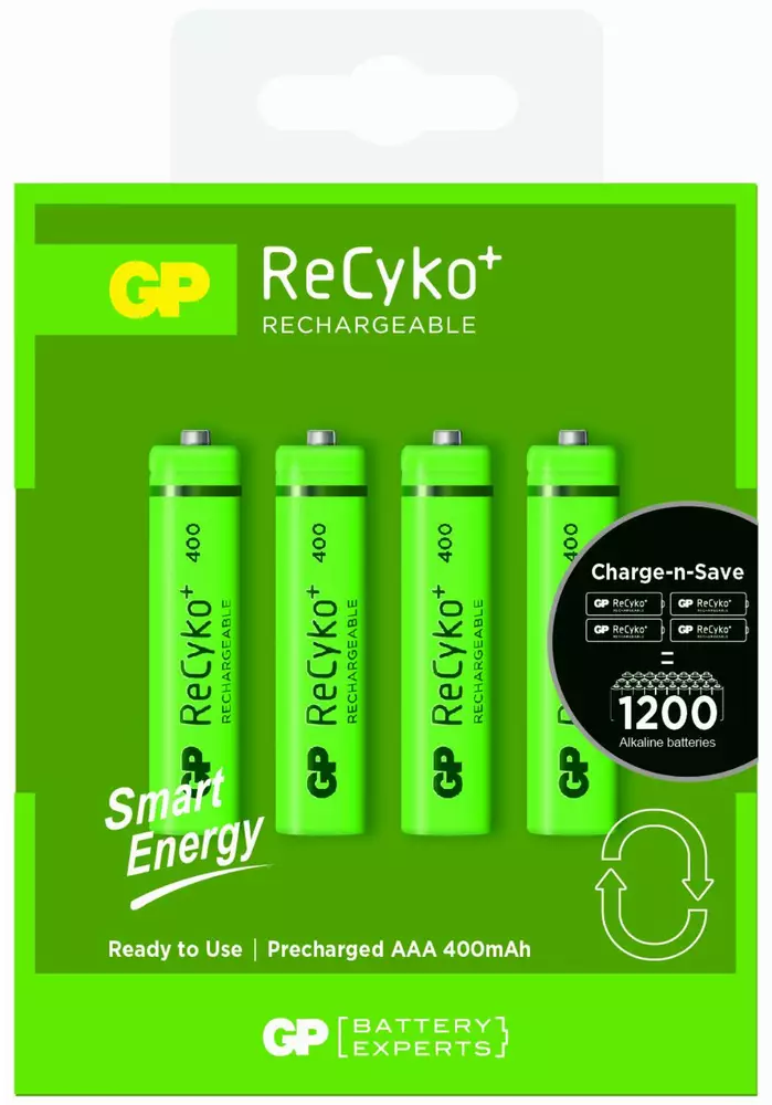 Акумулаторна Батерия GP R03 AAA 400mAh RECYKO NiMH 4 бр. в опаковка GP с нищожен саморазряд когато не се използва