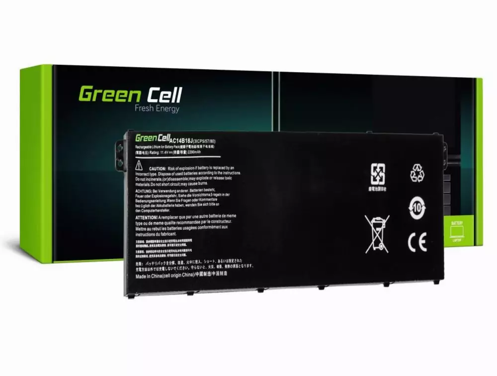 Батерия за лаптоп Acer Aspire E 11 ES1-111M ES1-131 E 15 ES1-512 Chromebook 11 CB3-111 13 CB5-311 AC14B3K 11.4V 2200mAh GREEN CELL