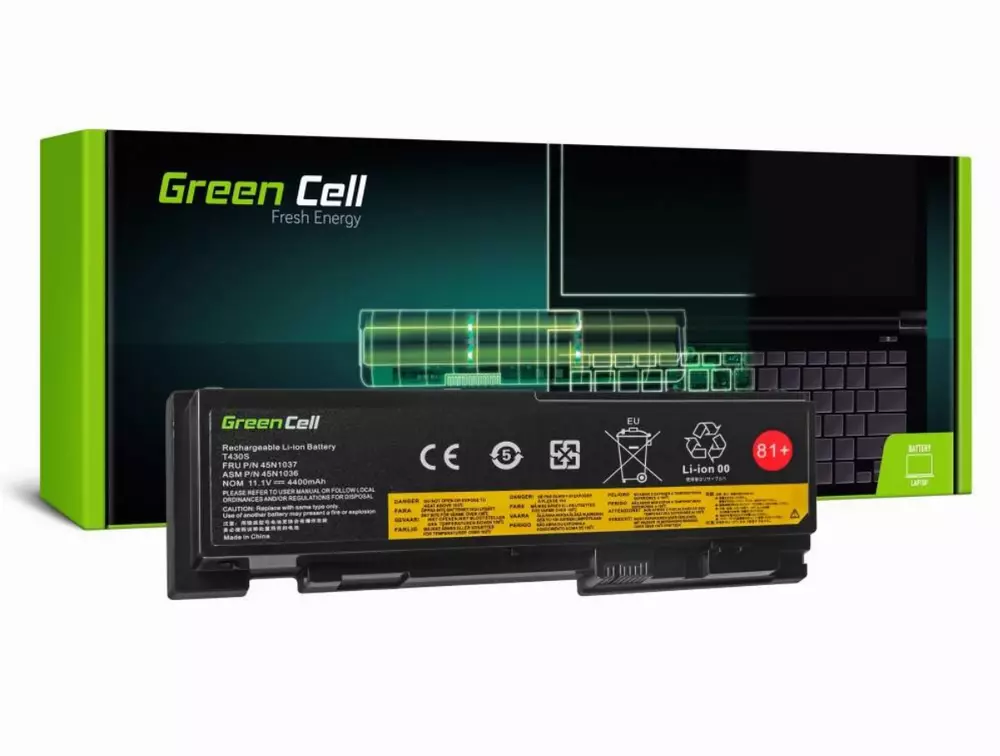 Batería para portátil Lenovo ThinkPad T430S T430SI 42T4844 11.1V 4400mAh GREEN CELL