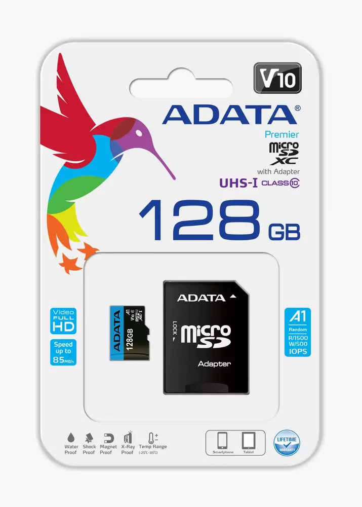 Карта памет ADATA microSDXC Premier 128GB SDXCM+A UHS-I CL10 - AUSDX128GUICL10A1-RA1
