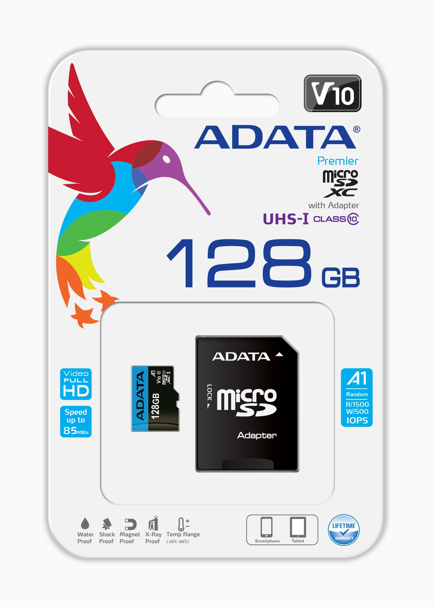 Карта памет ADATA microSDXC Premier 128GB SDXCM+A UHS-I CL10 - AUSDX128GUICL10A1-RA1