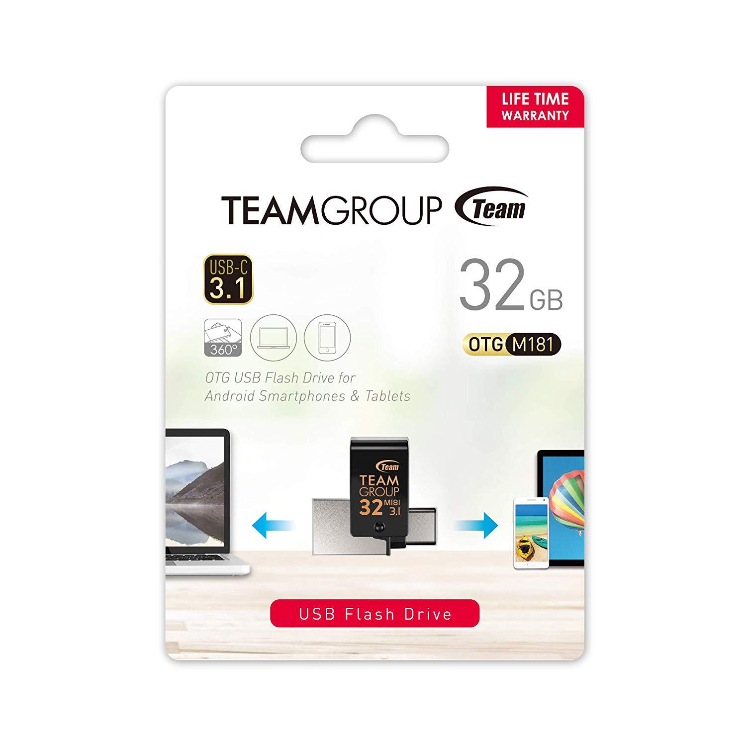 USB памет Team Group  M181, 32GB, USB 3.1 Gen 1, USB-C, Черен