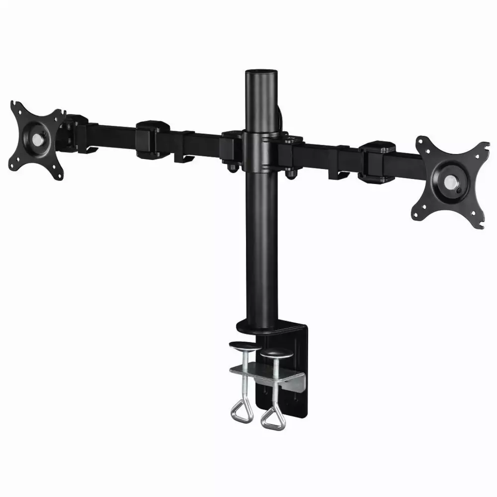 Стойка за 2 монитора за бюро HAMA 95830, Регулируема, 10"-26", 20 кг, 2 рамeнa, Черен