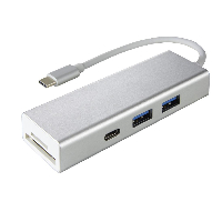 4-портов хъб USB 3.1 Type-C HAMA Aluminium, 2 x USB-A, 1 x USB-C, Card Reader, Сребрист